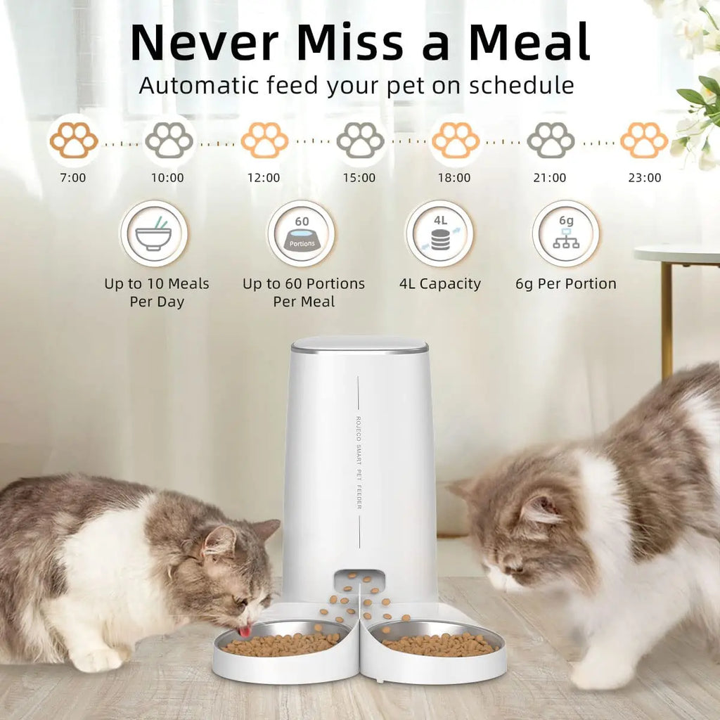 Mangeoire Automatique Intelligente ROJECO – Distributeur Connecté WiFi pour Chiens et Chats