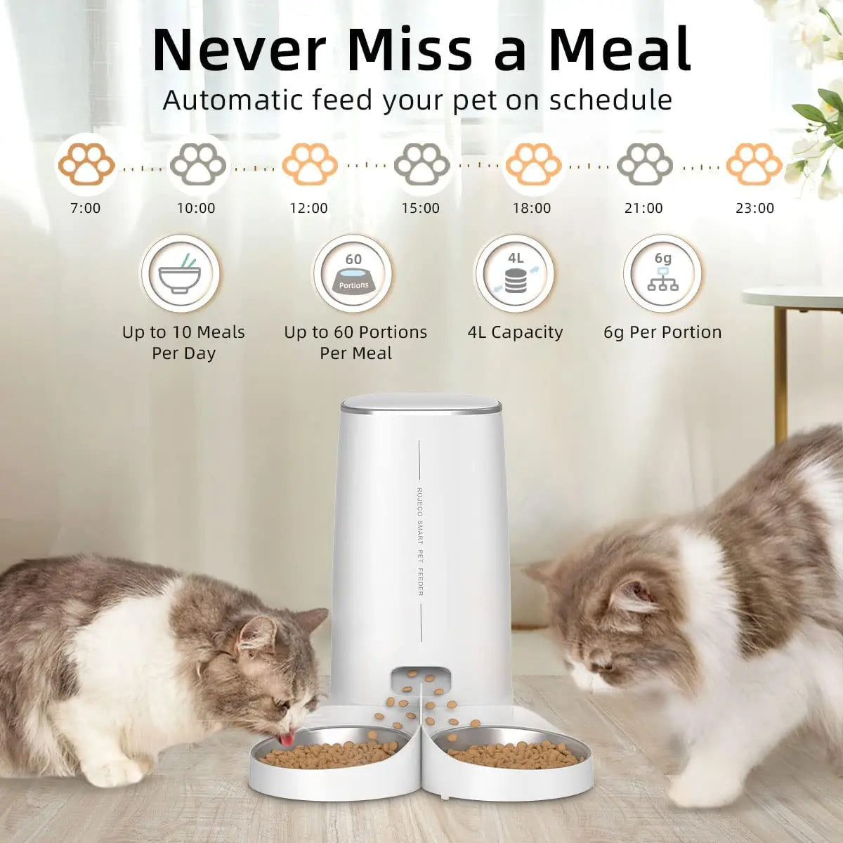 Mangeoire Automatique Intelligente ROJECO – Distributeur Connecté WiFi pour Chiens et Chats