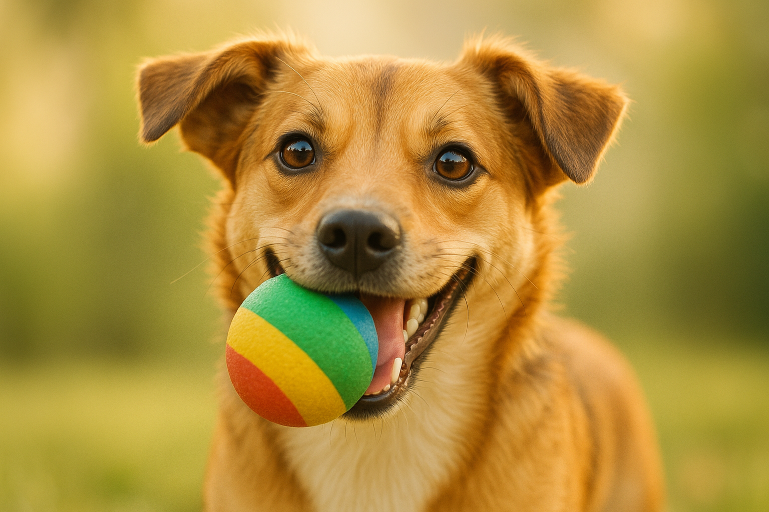 chien mignon avec un jouet en boule dans sa bouche
